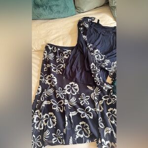 NWT Chaps Navy and Cream Floral Skirt and Top